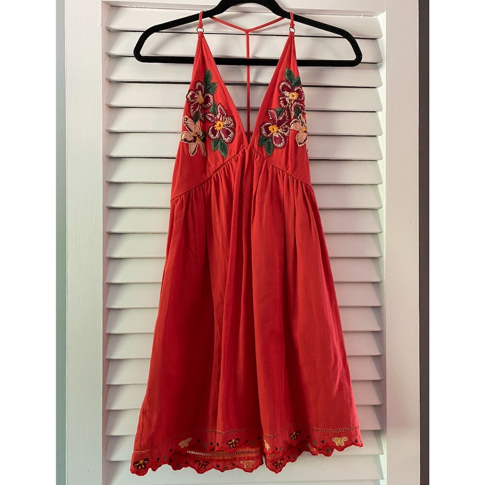 Free People orange strapless embroidered dress